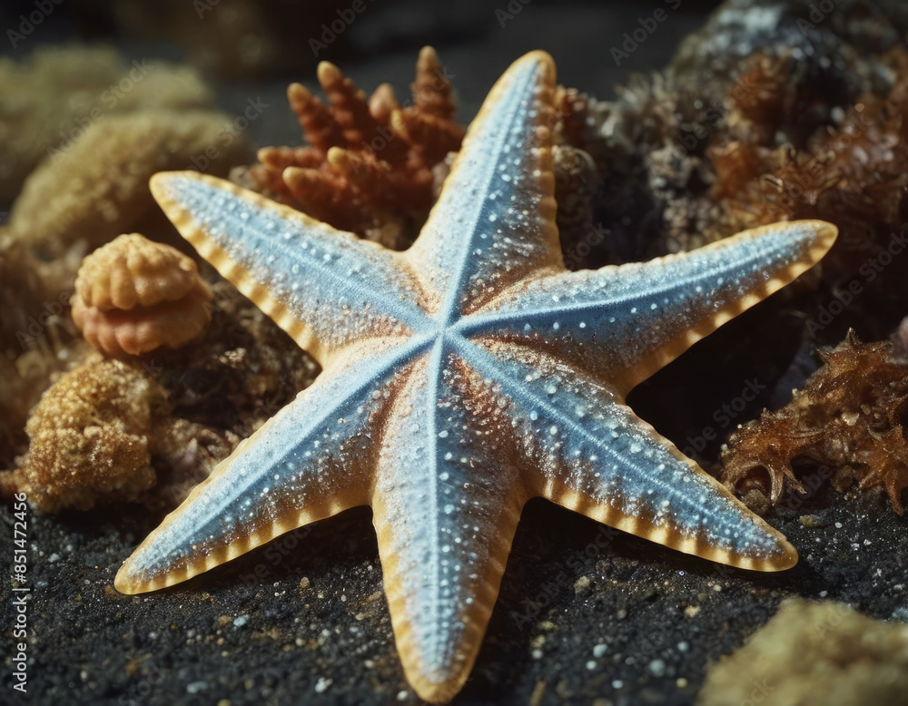 Una stella marina con un aspetto ruvido, posata sulla riva bagnata dal mare.
Una stella marina con un aspetto ruvido, posata sulla riva bagnata dal mare.