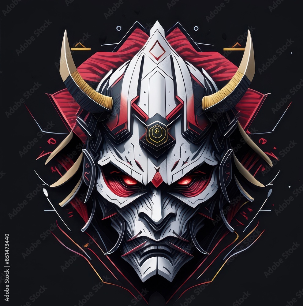 samurai angry face with helmet samura? on his head, face view, symmetrical view, tshirt design, black background samurai angry face with helmet samura? on his head, face view, symmetrical view, tshirt design, black background