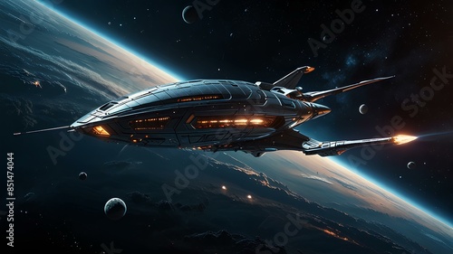 Wallpaper Mural futuristic space ship flying in the space for space exploration or alien scifi concepts as wide banner with copysapce are. Torontodigital.ca