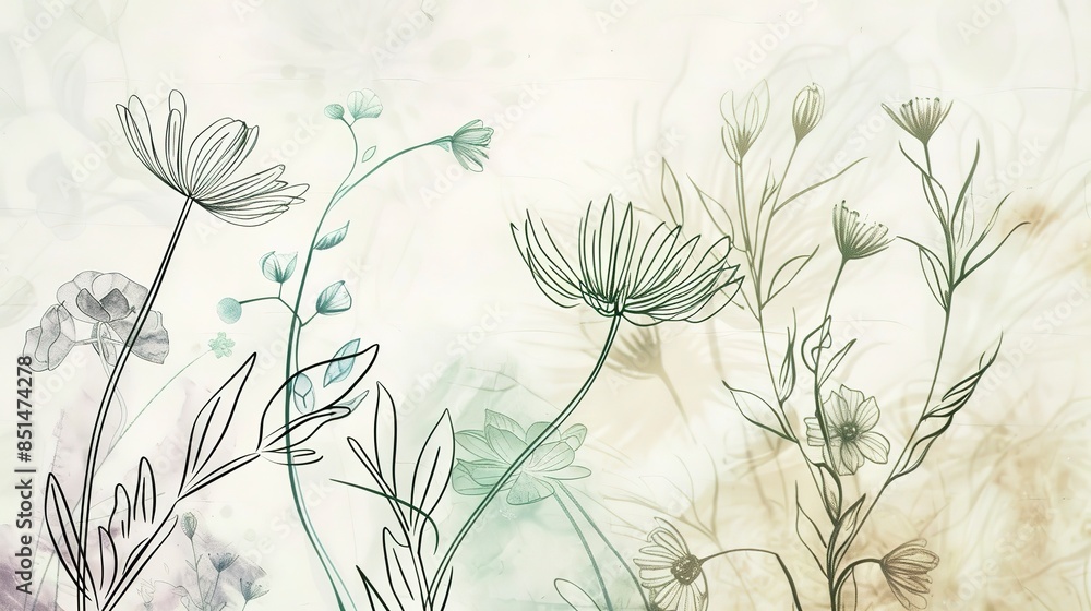Wildflower illustration, macro shot, mix of delicate colors, fine botanical lines, soft vintage background, intricate details. Wildflower illustration, macro shot, mix of delicate colors, fine botanical lines, soft vintage background, intricate details.