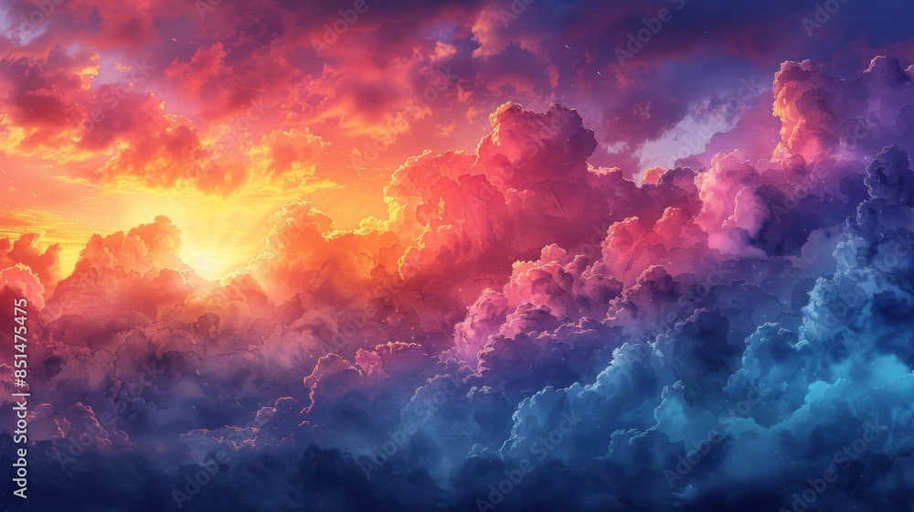 Abstract watercolor sunset sky with rainbow-hued clouds Abstract watercolor sunset sky with rainbow-hued clouds