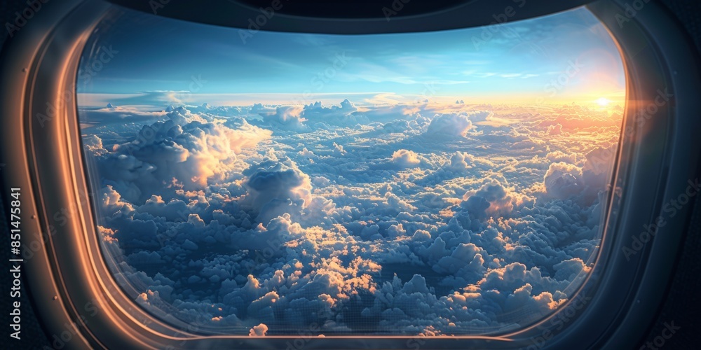 an airplane window looking out on the blue sky an airplane window looking out on the blue sky