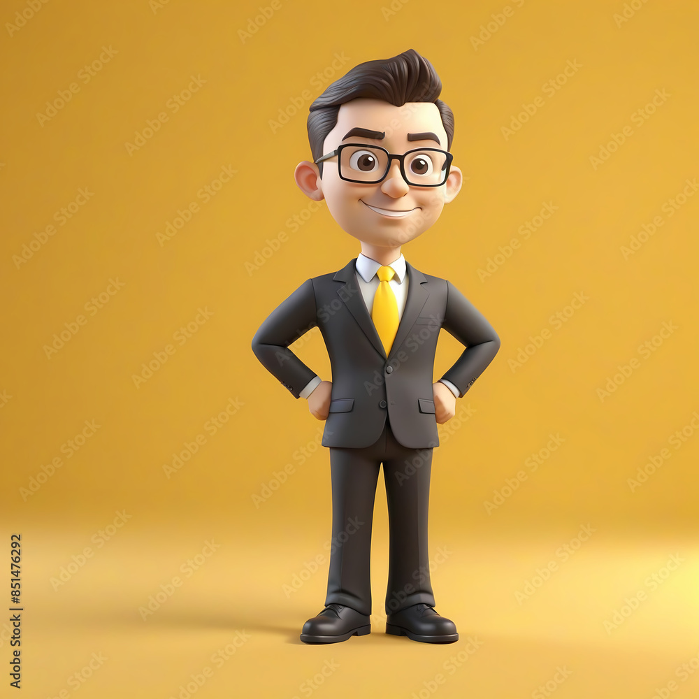 3d illustration of a businessman with glasses standing on yellow background 3d illustration of a businessman with glasses standing on yellow background