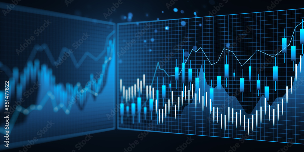 Abstract financial charts on a blue digital background, representing data analysis or stock market trends, with a digital style. 3D Rendering Abstract financial charts on a blue digital background, representing data analysis or stock market trends, with a digital style. 3D Rendering