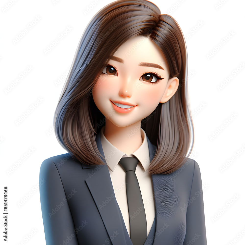 3D Rendering of Happy Asian Businesswoman with Glasses in Professional Attire 3D Rendering of Happy Asian Businesswoman with Glasses in Professional Attire