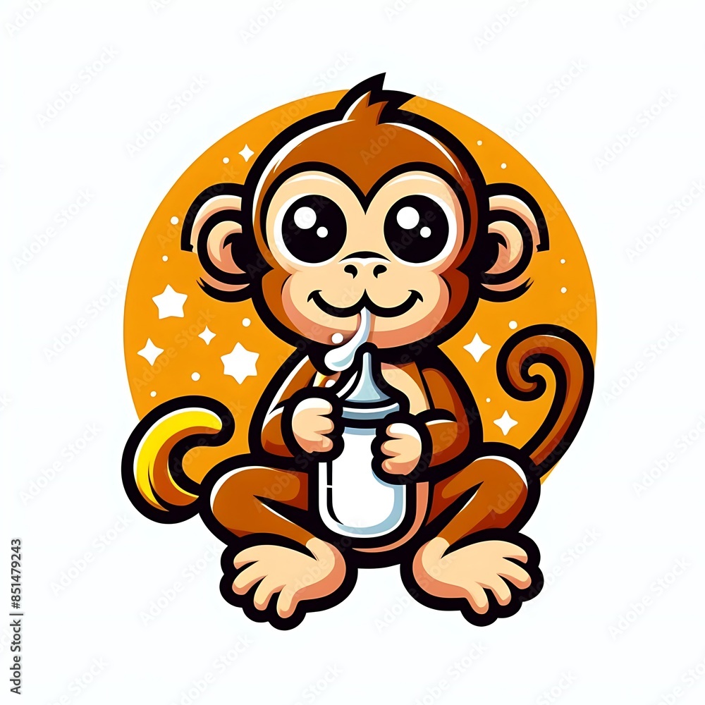 Fototapeta premium A cartoon monkey design colours graphic holding a bottle professional.