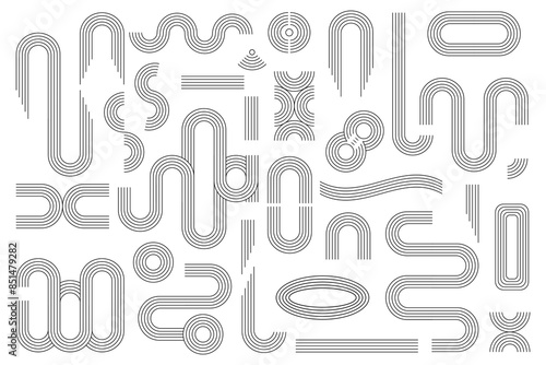 Set of zen arches line stripes geometric shapes, different arches, rainbow vector illustration.