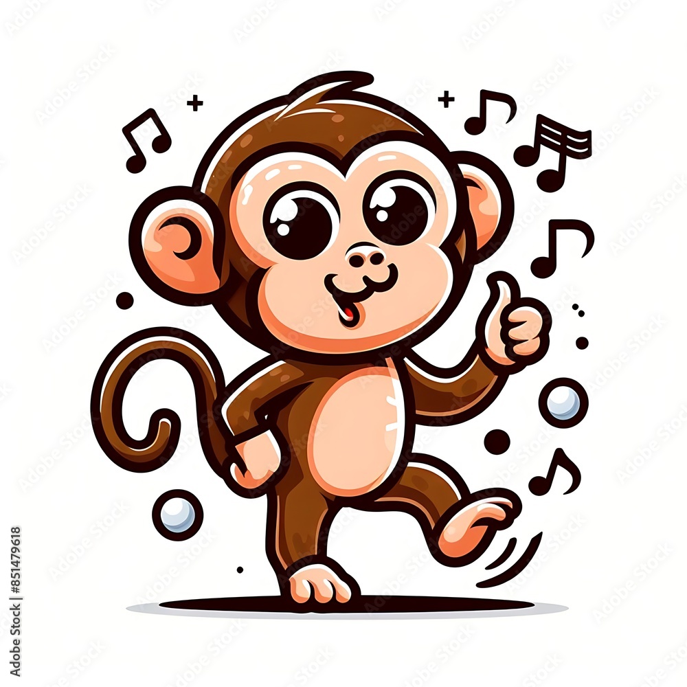 A cartoon monkey design colours drawing graphic dancing with music notes professional Artistic eyecatching. A cartoon monkey design colours drawing graphic dancing with music notes professional Artistic eyecatching.