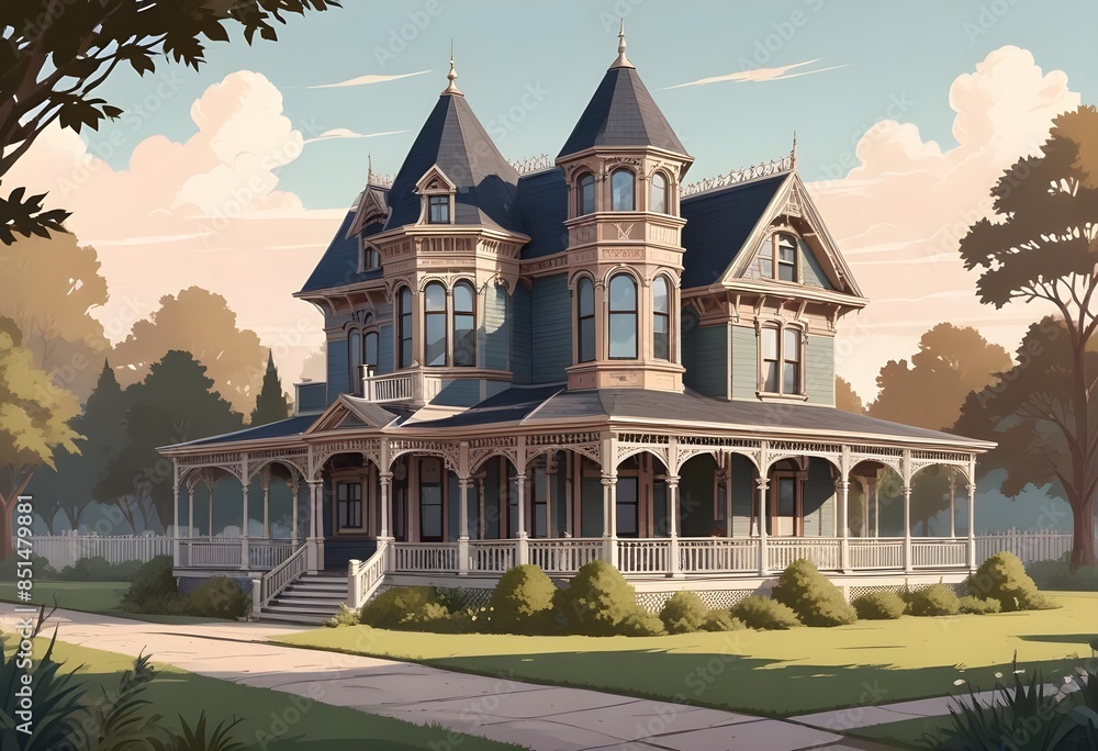 modern flat Secluded modern farmhouse with a metal roof, large windows, and a spacious deck overlooking a sprawling field in a remote, pastoral setting vector style illustration modern flat Secluded modern farmhouse with a metal roof, large windows, and a spacious deck overlooking a sprawling field in a remote, pastoral setting vector style illustration