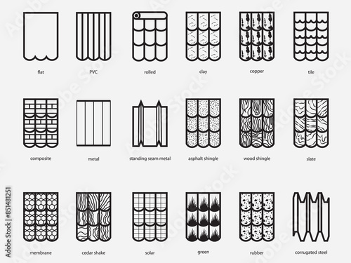 type of roofing material pictogram outline icon collection.roof symbol vector illustration isolated on white background