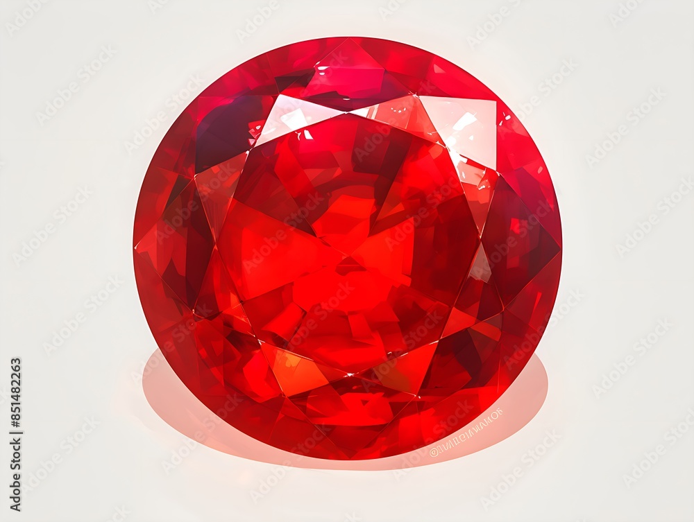 A large ruby, vivid in rich red color, showcased against a stark white background, emphasizing its clarity and intricate facets that catch and reflect the light A large ruby, vivid in rich red color, showcased against a stark white background, emphasizing its clarity and intricate facets that catch and reflect the light