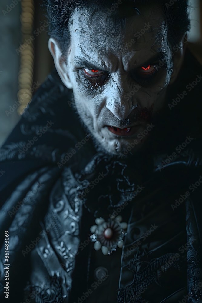 Haunting Vampire Portrait with Glowing Blood-Red Eyes,Bared Fangs,and a Sinister Grin Haunting Vampire Portrait with Glowing Blood-Red Eyes,Bared Fangs,and a Sinister Grin