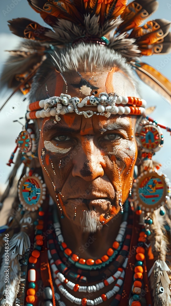 Mystical Shaman Communing with Desert Spirits in Vibrant,Surreal Headpiece Mystical Shaman Communing with Desert Spirits in Vibrant,Surreal Headpiece