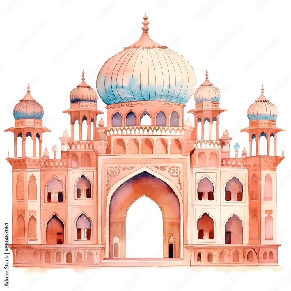 Ornamental Indian Palace Architecture with Domes and Arches in Watercolor Ornamental Indian Palace Architecture with Domes and Arches in Watercolor