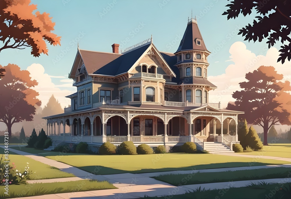 modern flat Secluded modern farmhouse with a metal roof, large windows, and a spacious deck overlooking a sprawling field in a remote, pastoral setting vector style illustration modern flat Secluded modern farmhouse with a metal roof, large windows, and a spacious deck overlooking a sprawling field in a remote, pastoral setting vector style illustration
