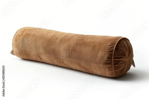 A cylindrical yoga bolster with a sturdy construction and a machinewashable cover, white background