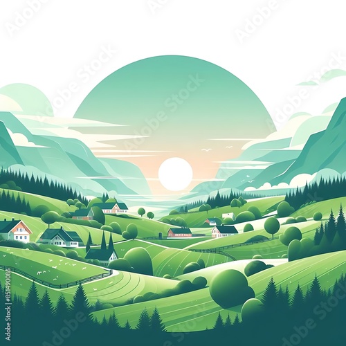 A landscape with houses and tree design graphics accessible. photo