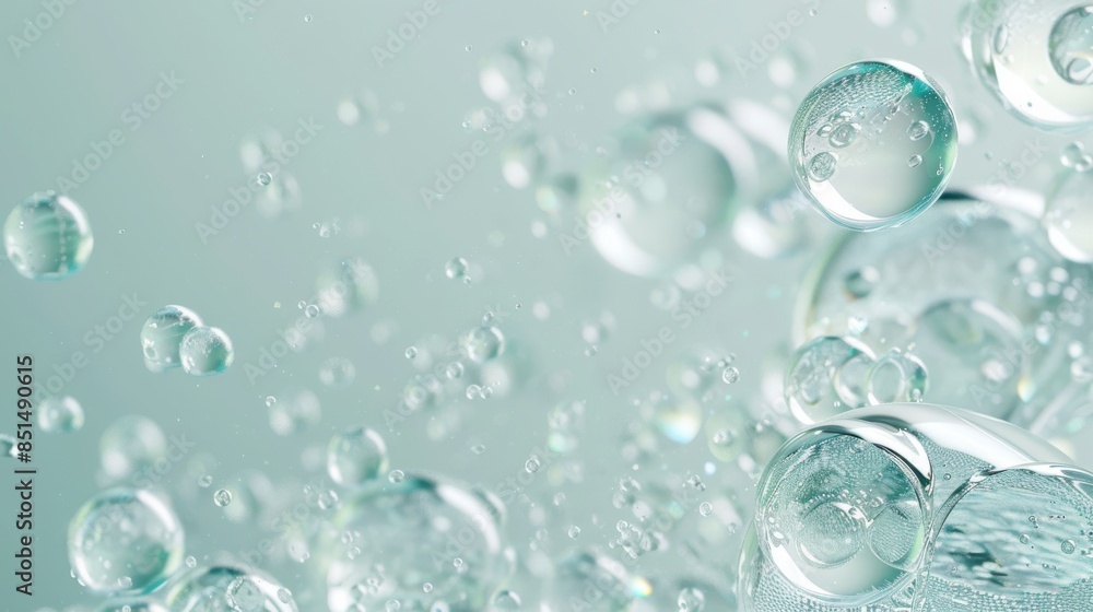 High-resolution 3D view of collagen and water bubbles in a bright, clean serum. High-resolution 3D view of collagen and water bubbles in a bright, clean serum.