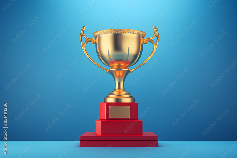 Golden trophy isolated on a blue background Golden trophy isolated on a blue background