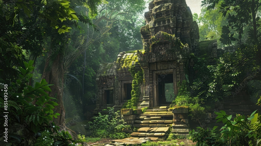 An ancient temple hidden deep within a dense, enchanted forest .AI generated An ancient temple hidden deep within a dense, enchanted forest .AI generated