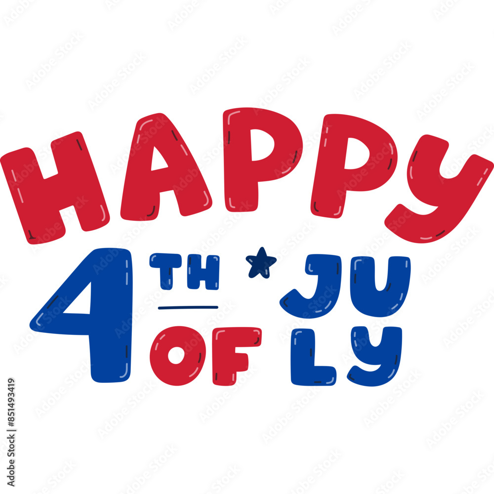Cute hand written lettering with phrase Happy 4th of July. Brutally bold and funky typography for celebration and congratulation with American Independence day. Hand drawn vector quote for poster. Cute hand written lettering with phrase Happy 4th of July. Brutally bold and funky typography for celebration and congratulation with American Independence day. Hand drawn vector quote for poster.