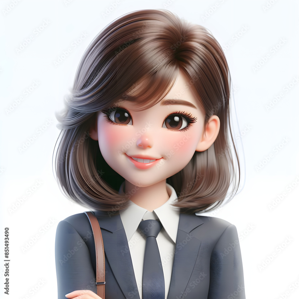 3D Rendering of Happy Asian Businesswoman with Glasses in Professional Attire 3D Rendering of Happy Asian Businesswoman with Glasses in Professional Attire