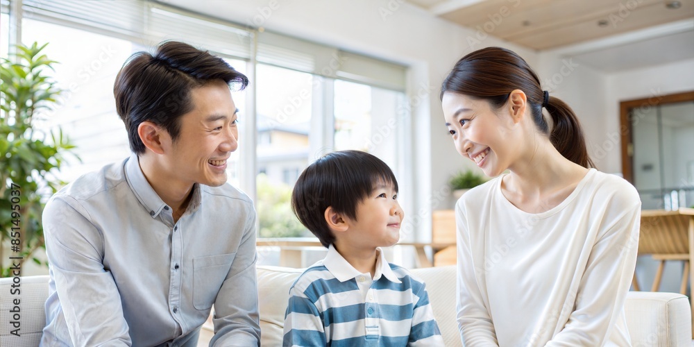 A joyful moment captured as a loving family of three enjoys quality time together in their bright and modern living room. A joyful moment captured as a loving family of three enjoys quality time together in their bright and modern living room.
