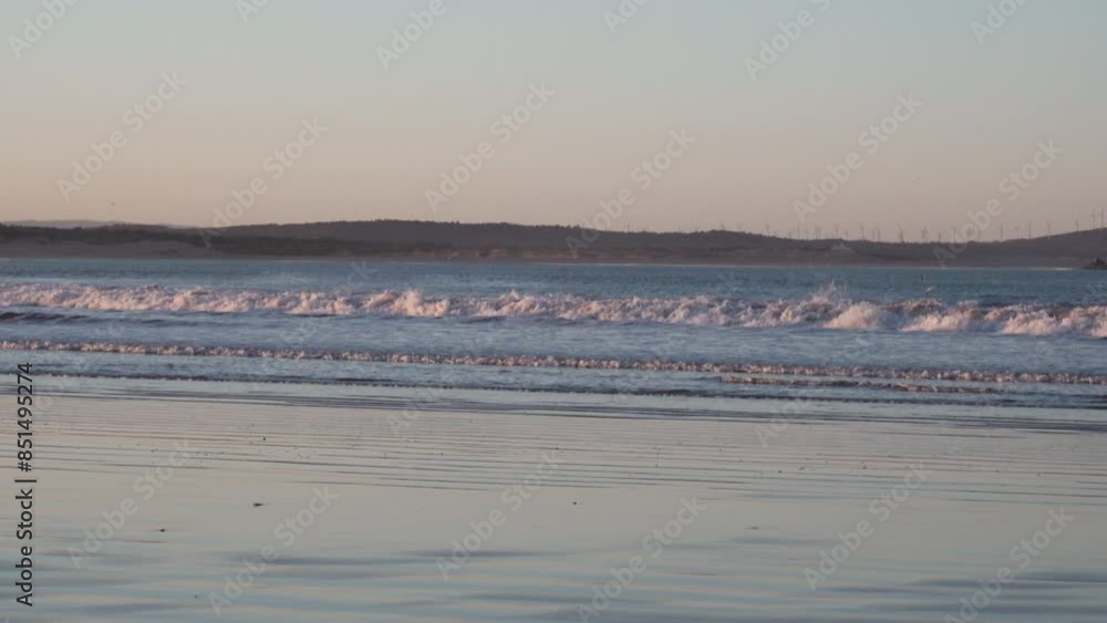A view of the rocky shoreline in Essaouira, Morocco, with waves crashing against the rocks in the foreground. The rocky terrain is covered in seaweed and tidal pools. A view of the rocky shoreline in Essaouira, Morocco, with waves crashing against the rocks in the foreground. The rocky terrain is covered in seaweed and tidal pools.