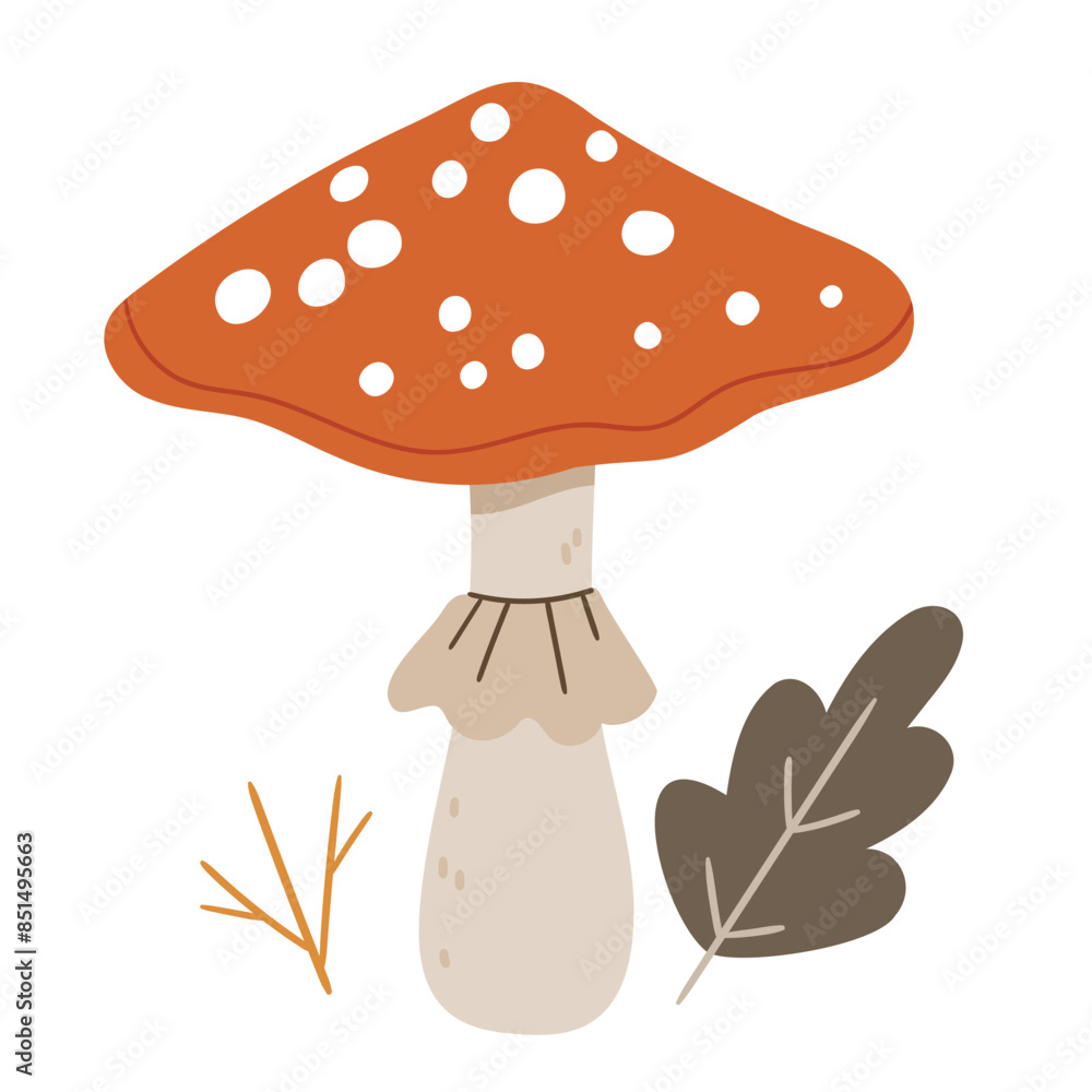 Amanita and autumn leaves.Seasonal autumn with mushroom. Amanita and autumn leaves.Seasonal autumn with mushroom.