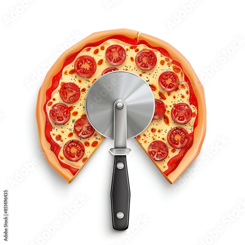 A pizza cutter clipart, kitchen tool element, vector illustration, silver and black, isolated on white background photo