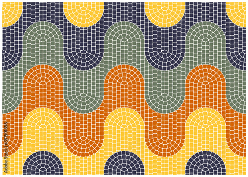 Sidewalk paving tile seamless pattern with waves tessellation, portuguese mosaic pavement, vector