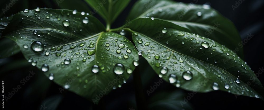 Macro closeup shot of a leaf, waterdrops on leaf Macro closeup shot of a leaf, waterdrops on leaf