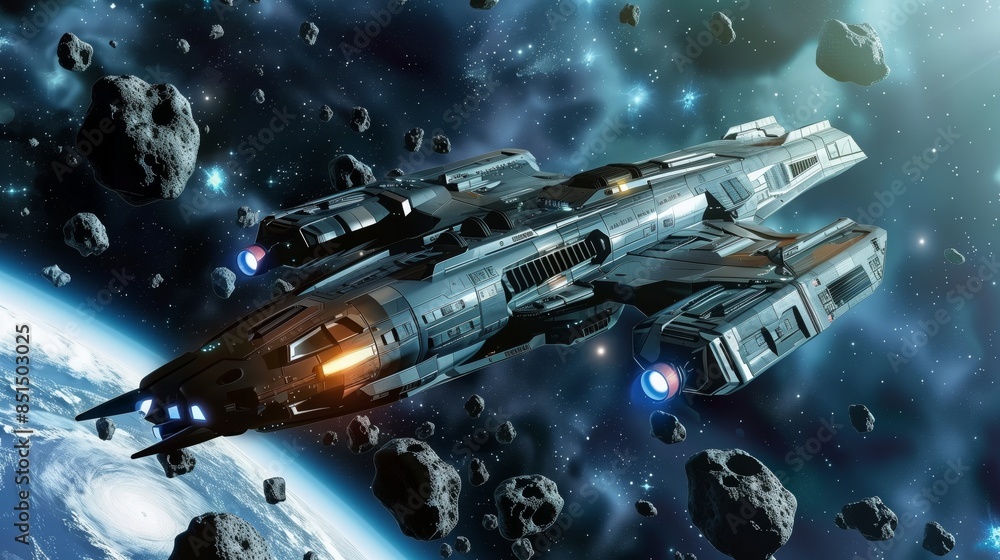 A futuristic spaceship gathers passive income from app planets, merging tech with tranquility for prosperity. A futuristic spaceship gathers passive income from app planets, merging tech with tranquility for prosperity.