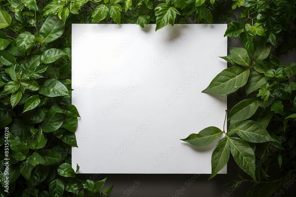 Green Leaves Surrounding White Paper Green Leaves Surrounding White Paper