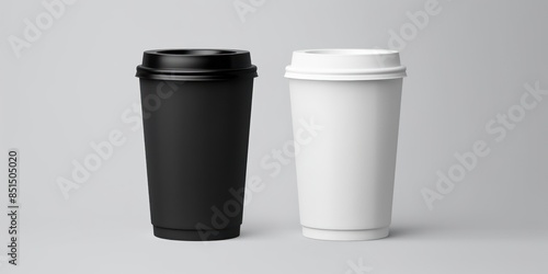 Wallpaper Mural Black And White Takeaway Paper Coffee Cups On Grey Background. Disposable Coffee Cups Mockup. Generative AI Torontodigital.ca