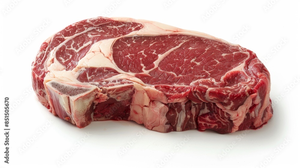 Fototapeta premium Succulent Ribeye Steak with Perfect Marbling on White Background