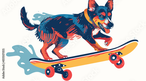 style slogan with stylist dog on skateboard illustration
