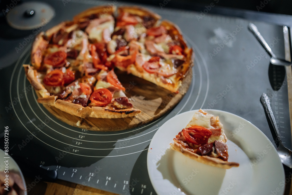 pizza with tomato and cheese pizza with tomato and cheese