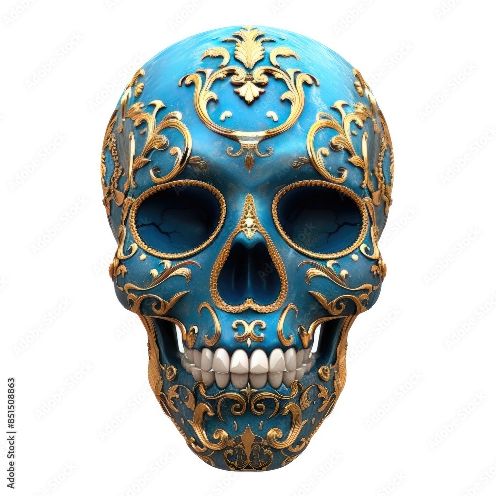 Elegant Day of the Dead Skull Mask in Blue and Gold Elegant Day of the Dead Skull Mask in Blue and Gold