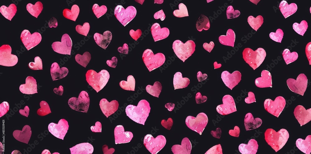 Charming Hand Drawn Pink Hearts on Dark Background, Romantic Pattern Design Charming Hand Drawn Pink Hearts on Dark Background, Romantic Pattern Design