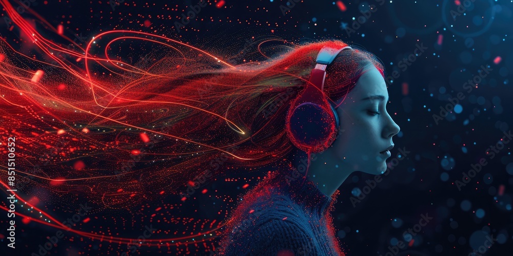 Tech-Savvy Music Enthusiast: Dynamic Red Threads of Sound Tech-Savvy Music Enthusiast: Dynamic Red Threads of Sound