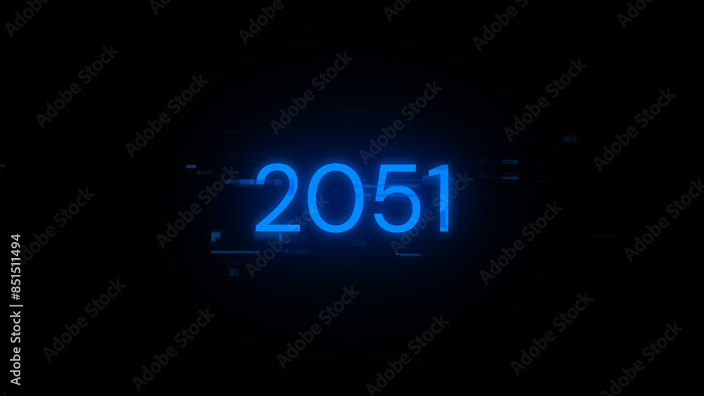 3D rendering 2051 text with screen effects of technological glitches 3D rendering 2051 text with screen effects of technological glitches