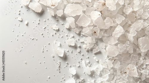 Coarse sea salt crystals on white background
