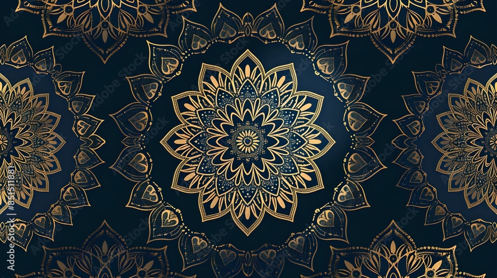 Seamless mandala pattern background gold navy blue Seamless mandala pattern background gold navy blue
