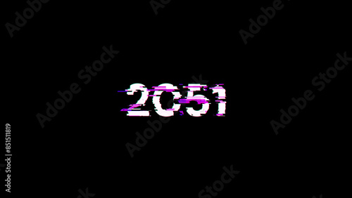 3D rendering 2051 text with screen effects of technological glitches
