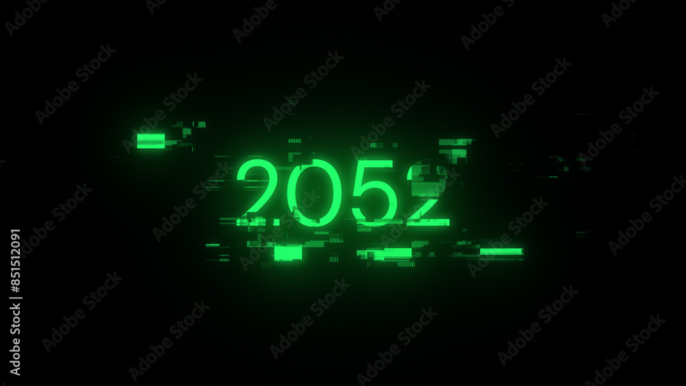 3D rendering 2052 text with screen effects of technological glitches 3D rendering 2052 text with screen effects of technological glitches