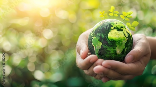 Fototapeta Naklejka Na Ścianę i Meble -  Small green Earth in hands environmental protection sustainability