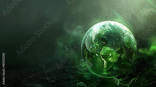 Small green globe dark background ecological consciousness photo