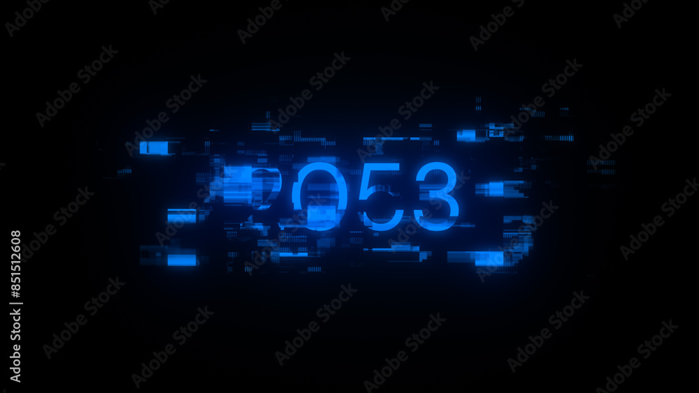 3D rendering 2053 text with screen effects of technological glitches 3D rendering 2053 text with screen effects of technological glitches