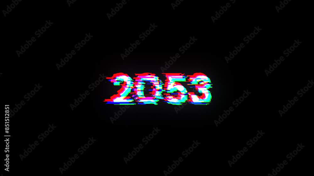 3D rendering 2053 text with screen effects of technological glitches 3D rendering 2053 text with screen effects of technological glitches